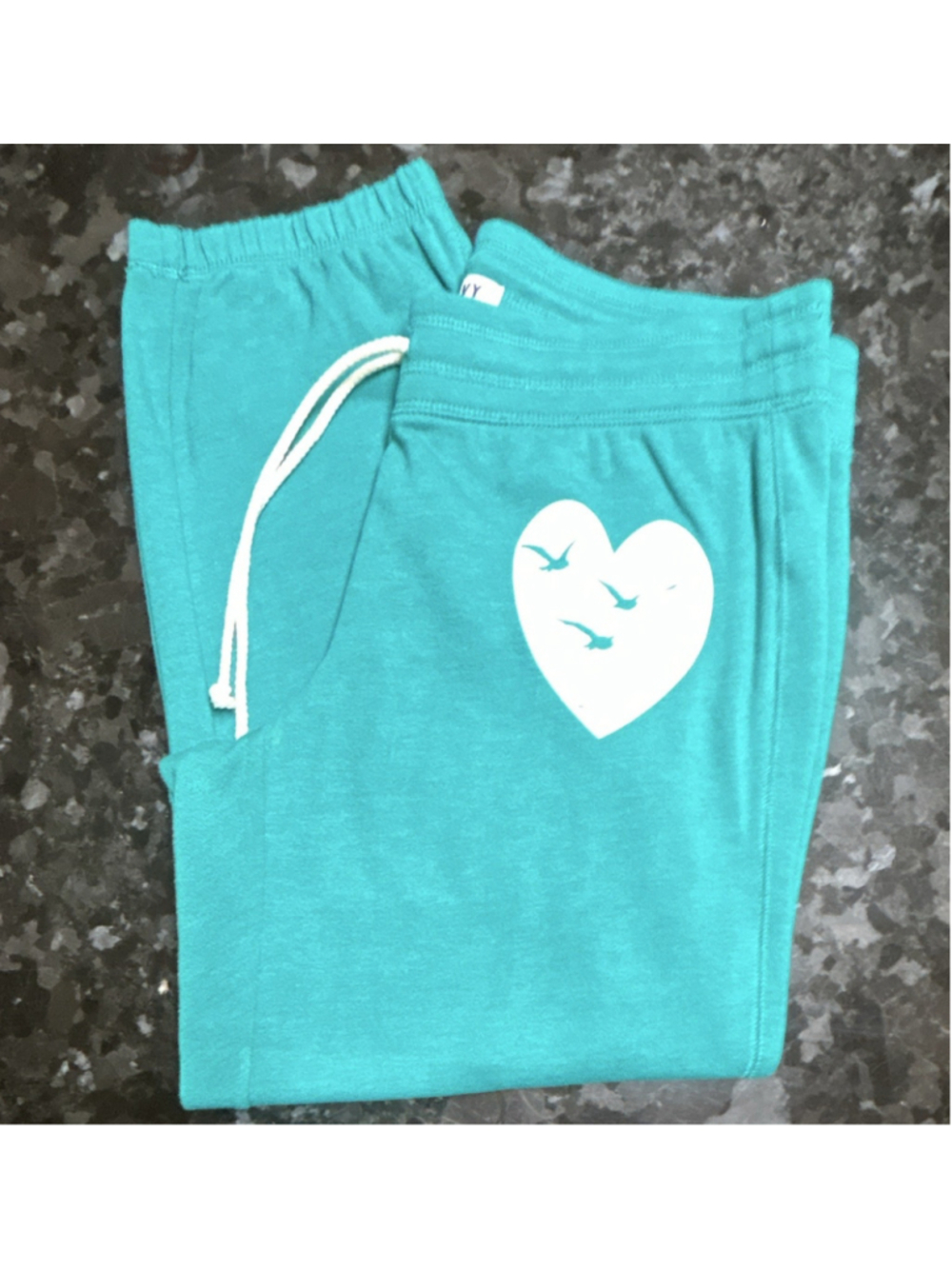 Old Navy Women's M Green Fleece Jogger Pants Drawstring Elastic Waist Heart Logo